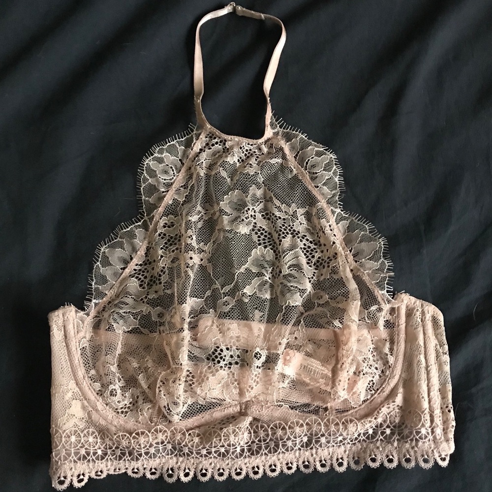 Sexy nude lace halter style bralette